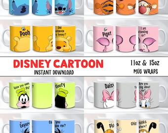 Disney Cartoon Character 11oz & 15oz Mug Bundle Sublimation Designs PNG Digital Download