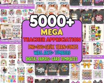 5000+ Teacher png bundle school holiday teacher appreciation retro boho teach love inspire back to school rainbow teacher life sublimation