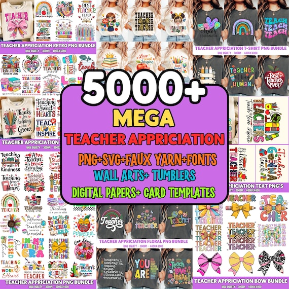 5000+ Teacher png bundle school holiday teacher appreciation retro boho teach love inspire back to school rainbow teacher life sublimation