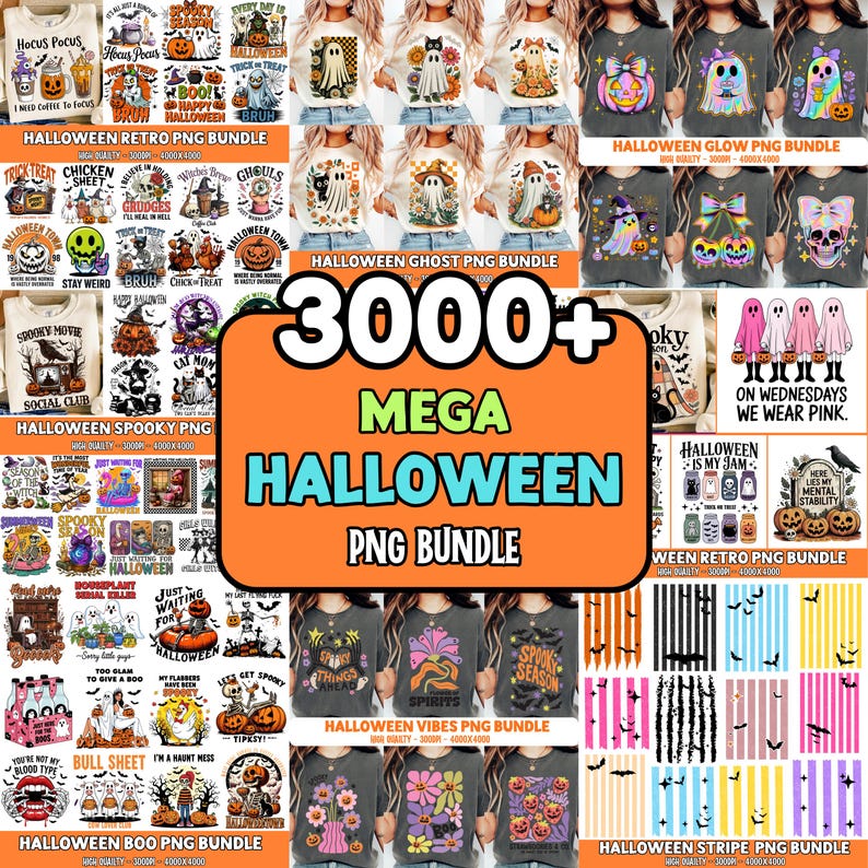 3000+ Halloween Mega Bundle Png ,Spooky Vibes Png ,Retro Halloween Png, Bundle Fall Png ,Bundle Halloween Horror Png , Digital Download image 1