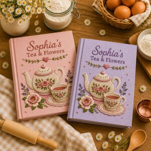 Personalized Embroidered Floral Teapot Recipe Notebook, Embroidered Tea Journal, Cottagecore Tea Lover Gift, Floral Teapot Tea Time Journal