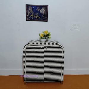 Handmade 2 Door cabinet chest, bone inlay furniture, bone inlay buffet, living room furniture, bone inlay furniture, black & white cabinet