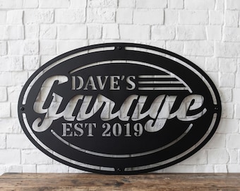 Custom Metal Garage Sign Personalized Workshop Wall Art | Mechanic Gift Father’s Day Decor | Steel Name Sign Man Cave | Woodworking Shop Art