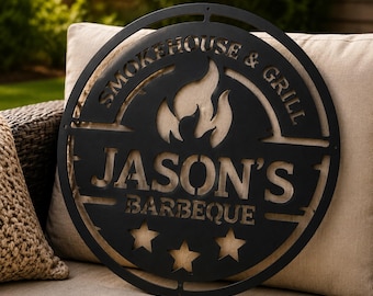 Custom Metal BBQ Sign | Personalized Grill Plaque for Outdoor Kitchen & Patio | Father's Day BBQ Gift for Dad