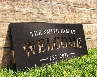 Personalized Metal Name Sign| Outdoor Last Name Sign| Custom Wedding Gift for Couple| Metal Wall Art |Farmhouse Cabin Decor| Est. Date Sign