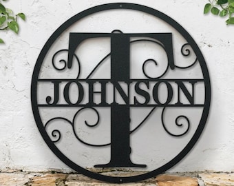 Custom Family Monogram Metal Sign - Personalized Last Name Circle Decor - Wedding Gift for Couples - Anniversary Wall Art - Front Porch Sign