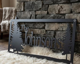 Custom Metal Family Name Sign | Personalized Outdoor Cabin Decor | Wedding Gift Wall Art | Rustic Farmhouse Est. Sign | Metal Wall Hanging
