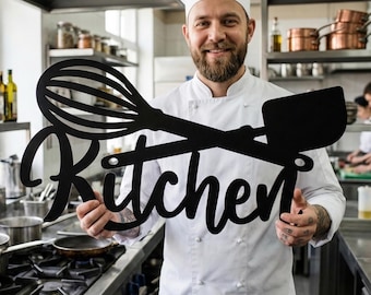 Personalized Metal Kitchen Sign | Custom Name Baker Wall Art | Rolling Pin & Whisk Decor | Housewarming Gift for Her, Custom Chef Wall Decor
