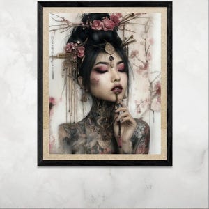 Japanese art | Oriental art | Girl with Tattoo | Wall art | Abstract | fantasy | Geisha | Poster Art | Digital Download | Printable Wall Art