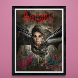 Dynamic Batgirl Print , Superheroine Comic Book Action Poster, Modern Superhero Digital Printable Art, Batgirl DC comics Instant Download