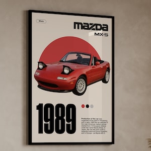 Mazda MX5 Miata 1989 Poster Retro JDM Car Wall Art Vintage 80s Aesthetic Auto Print Masculine Man Cave Decor Trendy Car Men Gift
