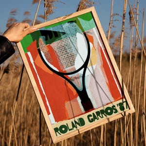 Roland Garros 1987 Tennis Poster 1987 Vintage Tennis Racket Poster Modernist Preppy Old Money Aesthetic Digital Download Print Office Decor