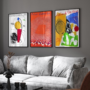 Roland Garros 1984 1991 1992 Posters Tennis Poster Roland Garros Poster Sports Wall Art Tennis Print Mid Century Modern, Digital Wall Art
