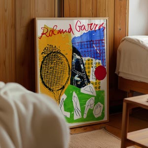 Roland Garros 1992 print, Tennis Poster Roland Garros Poster, Sports Wall Art, Tennis Print, Mid Century Modern, Digital Wall Art