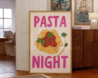 Pasta Night Poster, Pasta Wall Art, Pasta Decor, Kitchen Decor (Digital Download)