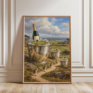 Champagne Golf Poster, Luxury Golf Wall Art, Whimsical Coastal Print, Funny Sports Decor, Celebration Gift, Statement Poster