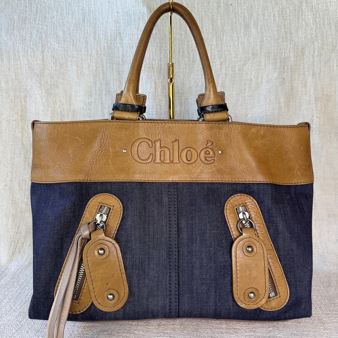 バッグ Vintage Chloe Leather Shoulder Bag y2k Vintage Chloé Denim & Leather Tote | Y2K Designer Shoulder Bag - Etsy