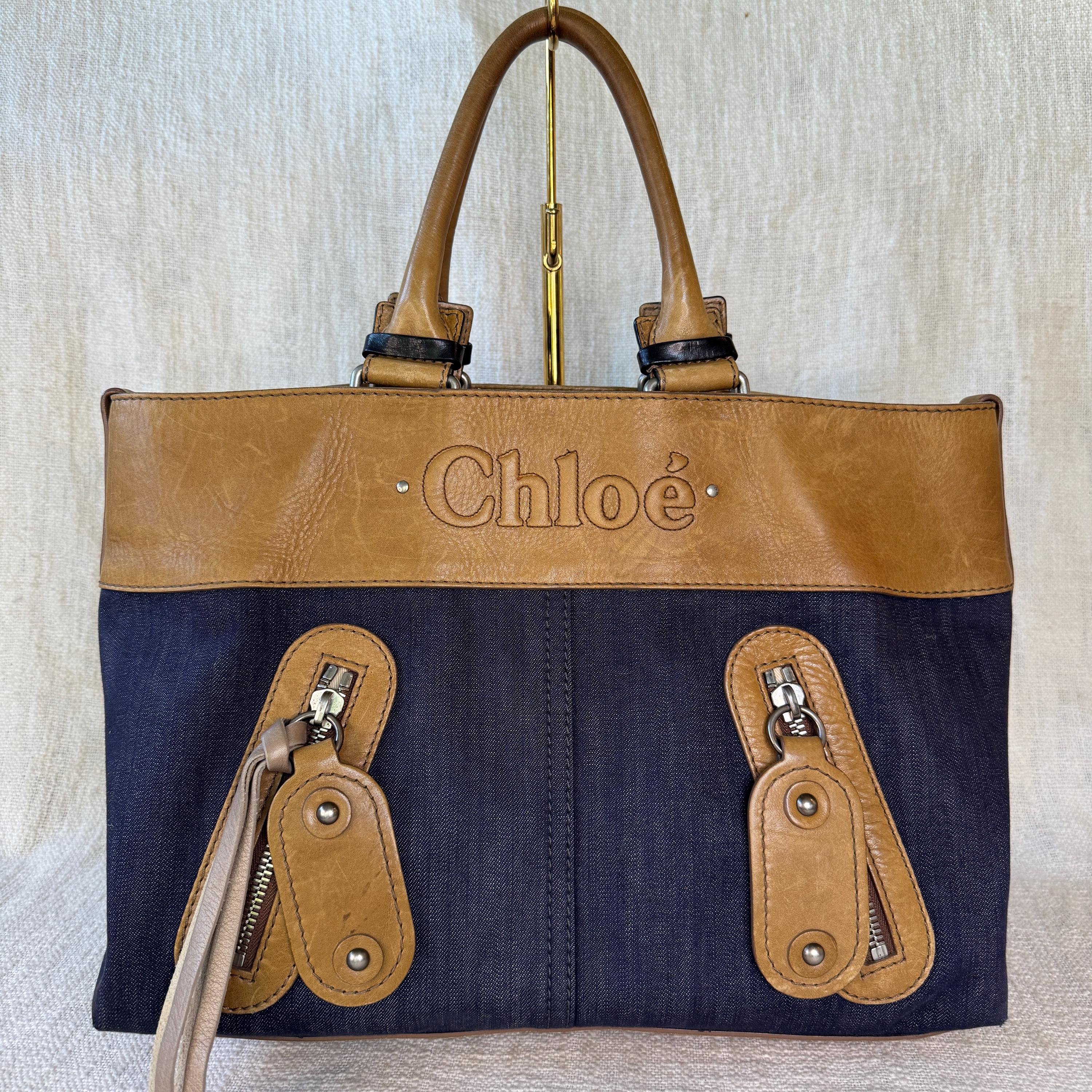 バッグ Vintage Chloe Leather Shoulder Bag y2k Vintage Chloé Denim & Leather Tote | Y2K Designer Shoulder Bag - Etsy