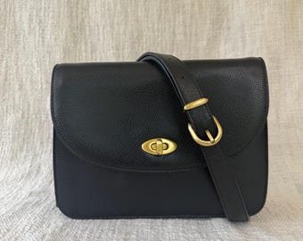 Vintage Coach Shoulder Bag Small Black Leather Purse With