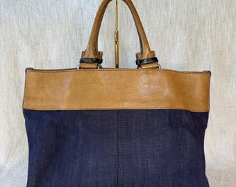 Vintage Chloé Denim & Leather Tote | Y2K Designer Shoulder Bag - Etsy
