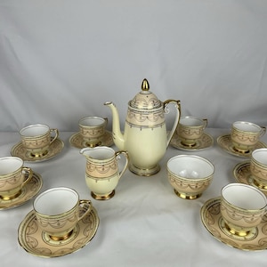 Vintage ROLYN Bone China Tee Set mit Kanne Sahne Zucker & 8 Teetassen mit Untertassen RAR
