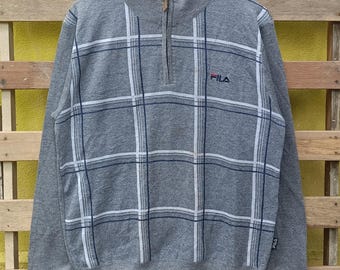 Sudadera Fila con media cremallera, bonito diseño, color gris, talla grande.