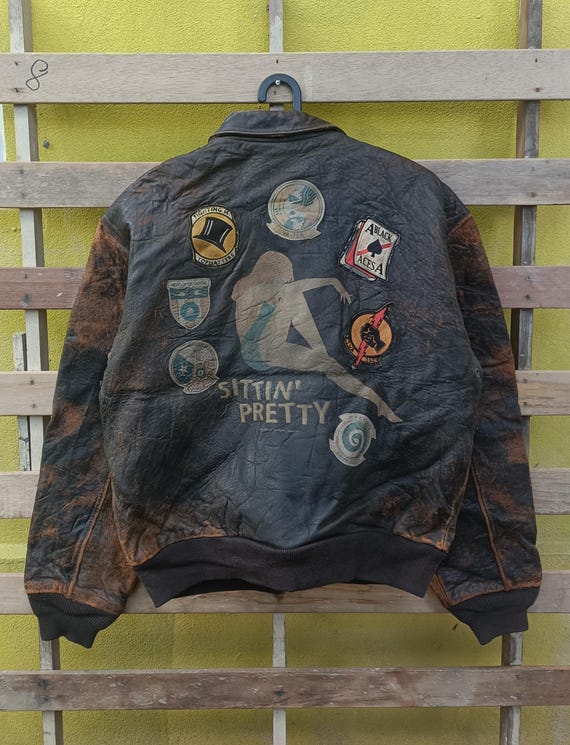Distressed Vintage Avirex Leather Jacket Jack of All Raids Medium