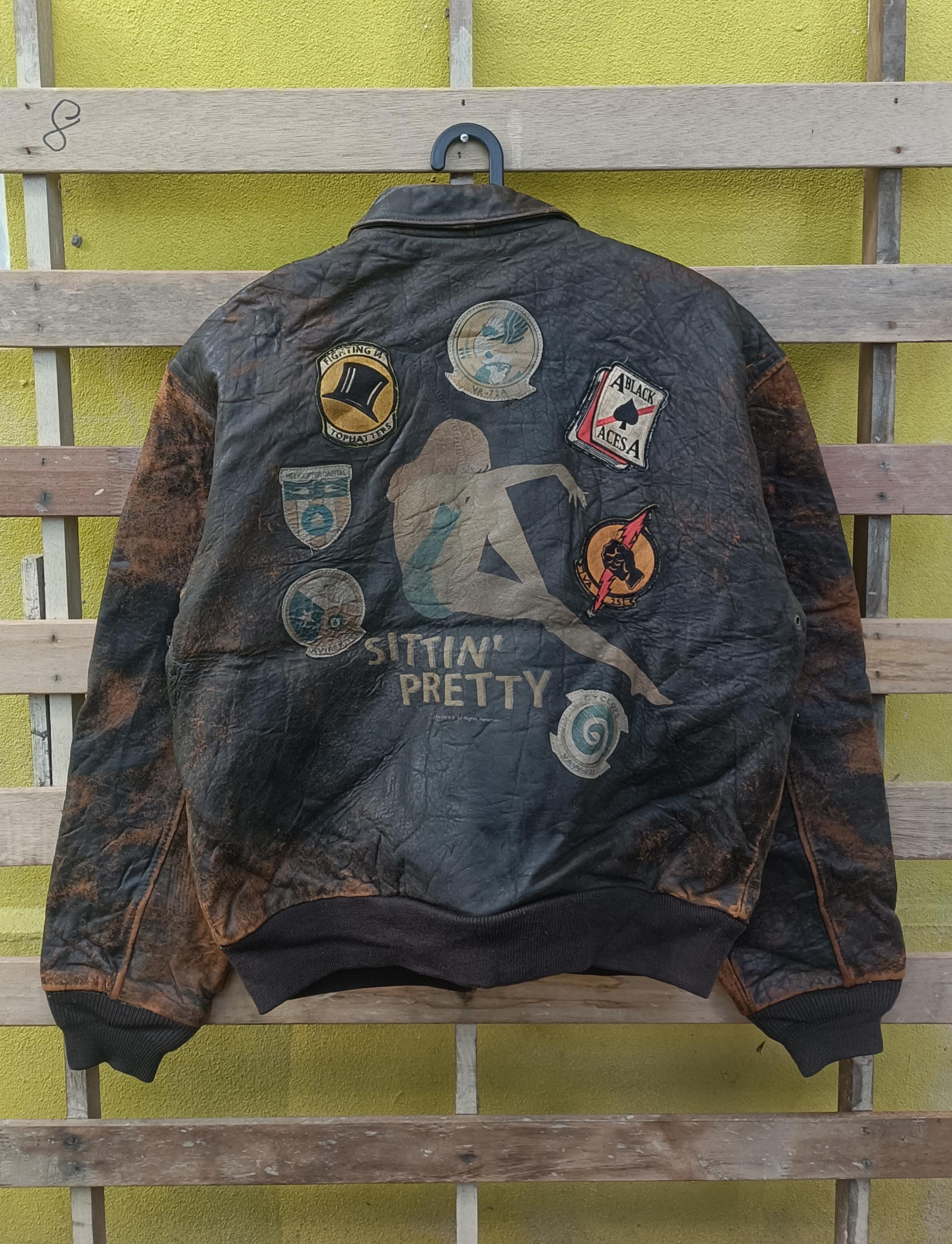 Distressed Vintage Avirex Leather Jacket Jack of All Raids Medium