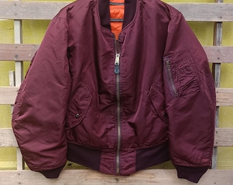 Vintage Alpha Industries Ma1 Bomber Jacket Maroon Reversible Size