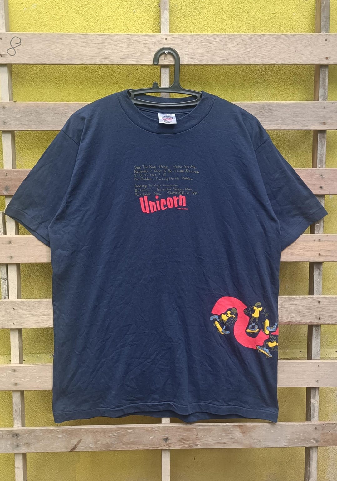 90s USA製　UNICORN ユニコーン　Ｔシャツ　Ｌ ブラック Vintage 90s Unicorn Japan Rock Band T-shirt Nice Design Navy Blue