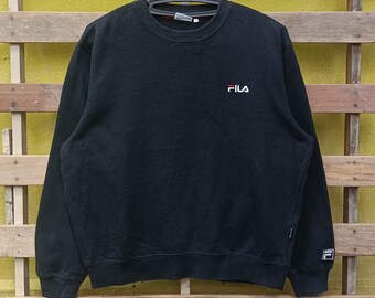 Vintage Fila sweatshirt small logo pullover black colour medium size