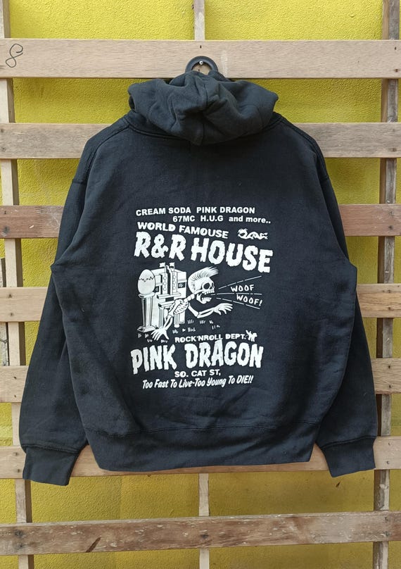 CREAM SODA Pink Dragon ジャケット Cream Soda Pink Dragon Jacket Hoodies Full Zipper Black Colour