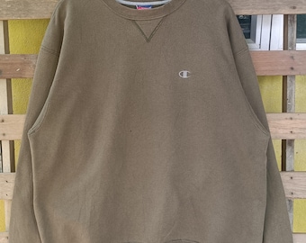 Vintage Champion sweatshirt pullover small logo green army colour large size