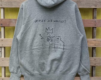 Sudadera vintage Jean Michel Basquiat con bonito diseño pop art, color gris, talla mediana.