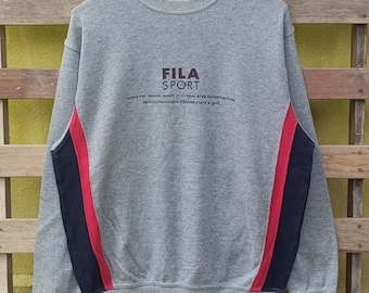 Sudadera vintage Fila Sport, color gris, talla grande.