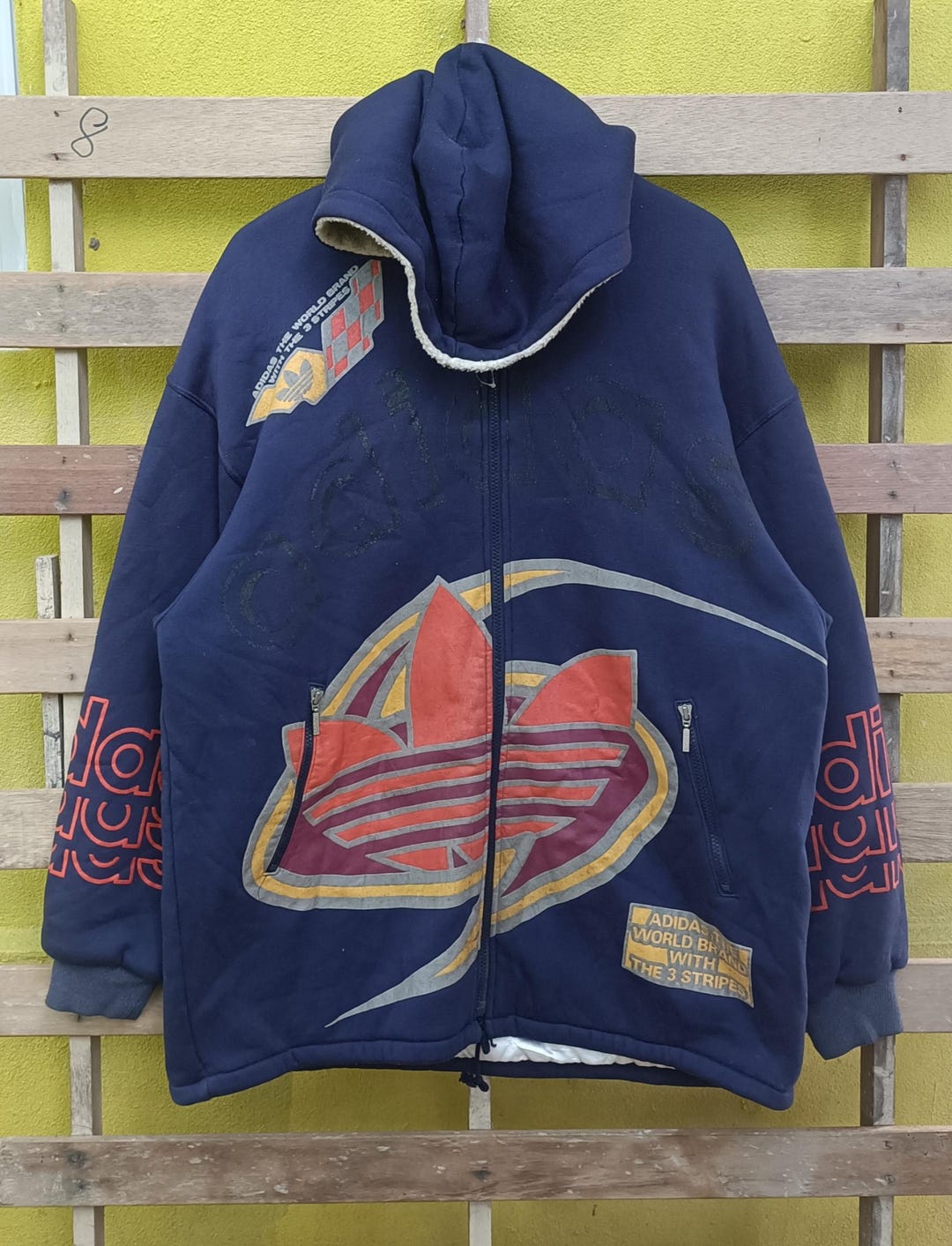 Vintage Adidas Three Stripes Jacket Hoodies Big Logo Navy Blue