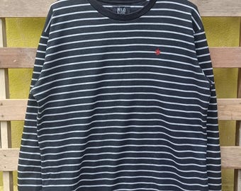 Camisa de manga larga estilo polo vintage con diseño de rayas y espíritu campestre británico, talla grande