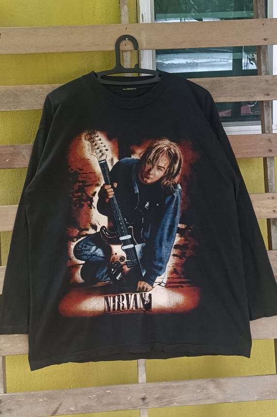 Vintage Nirvana Long Sleeve Shirt: Kurt Cobain Graphic Tee, Large