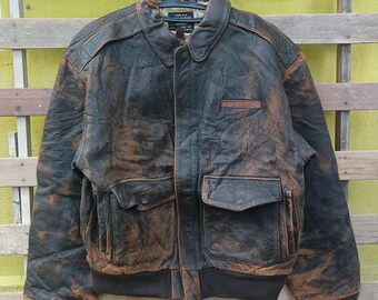 Distressed Vintage Avirex Leather Jacket Jack of All Raids Medium