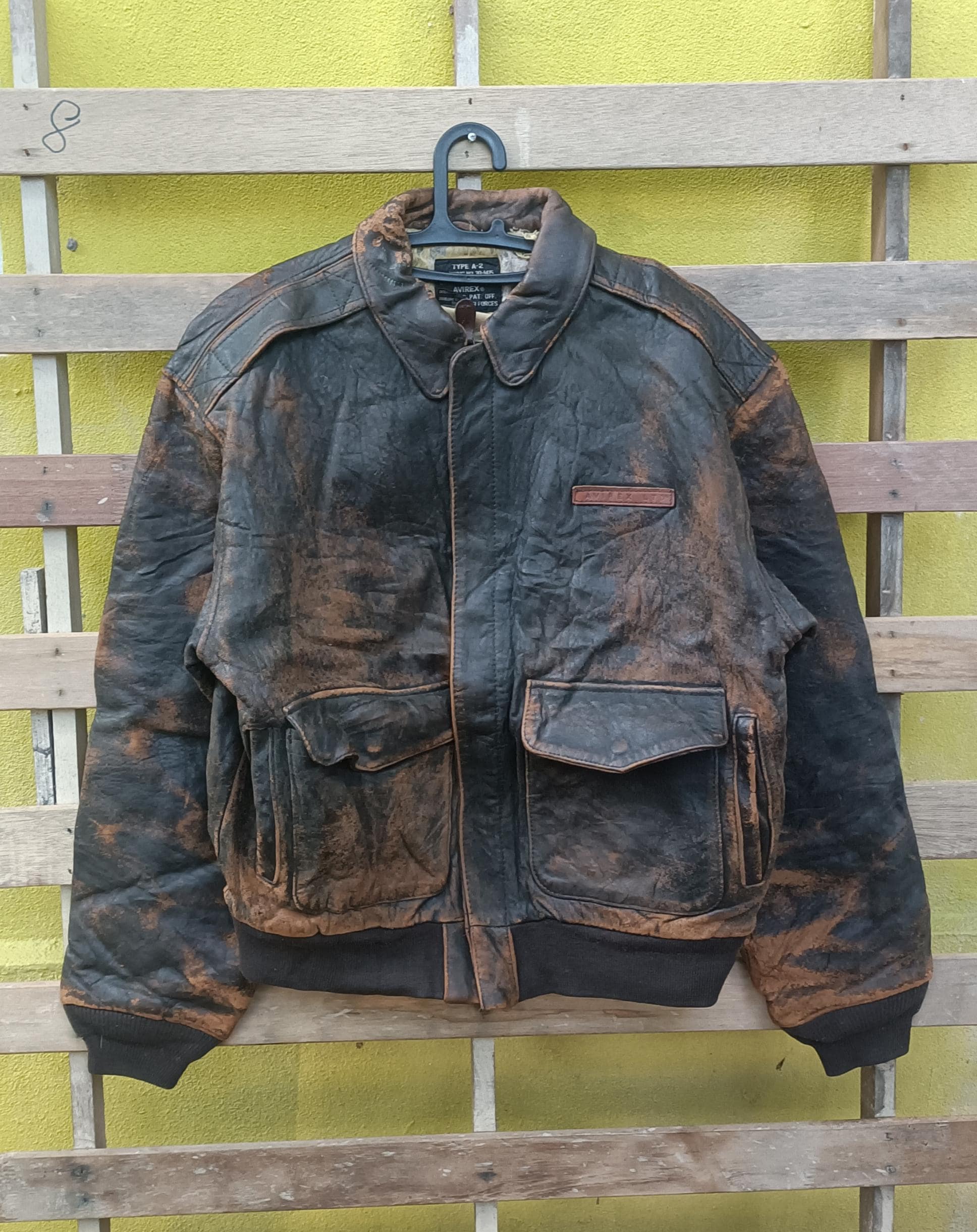 Distressed Vintage Avirex Leather Jacket Jack of All Raids Medium