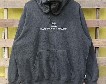 Sudadera vintage Jean Michel Basquiat con bonito diseño, color gris, talla XL.