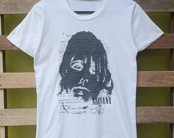 Vintage Nirvana t-shirt kurt cobain American grunge band white colour medium size