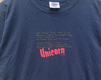 Vintage 90s Unicorn Japan Rock Band T-shirt Nice Design Navy Blue