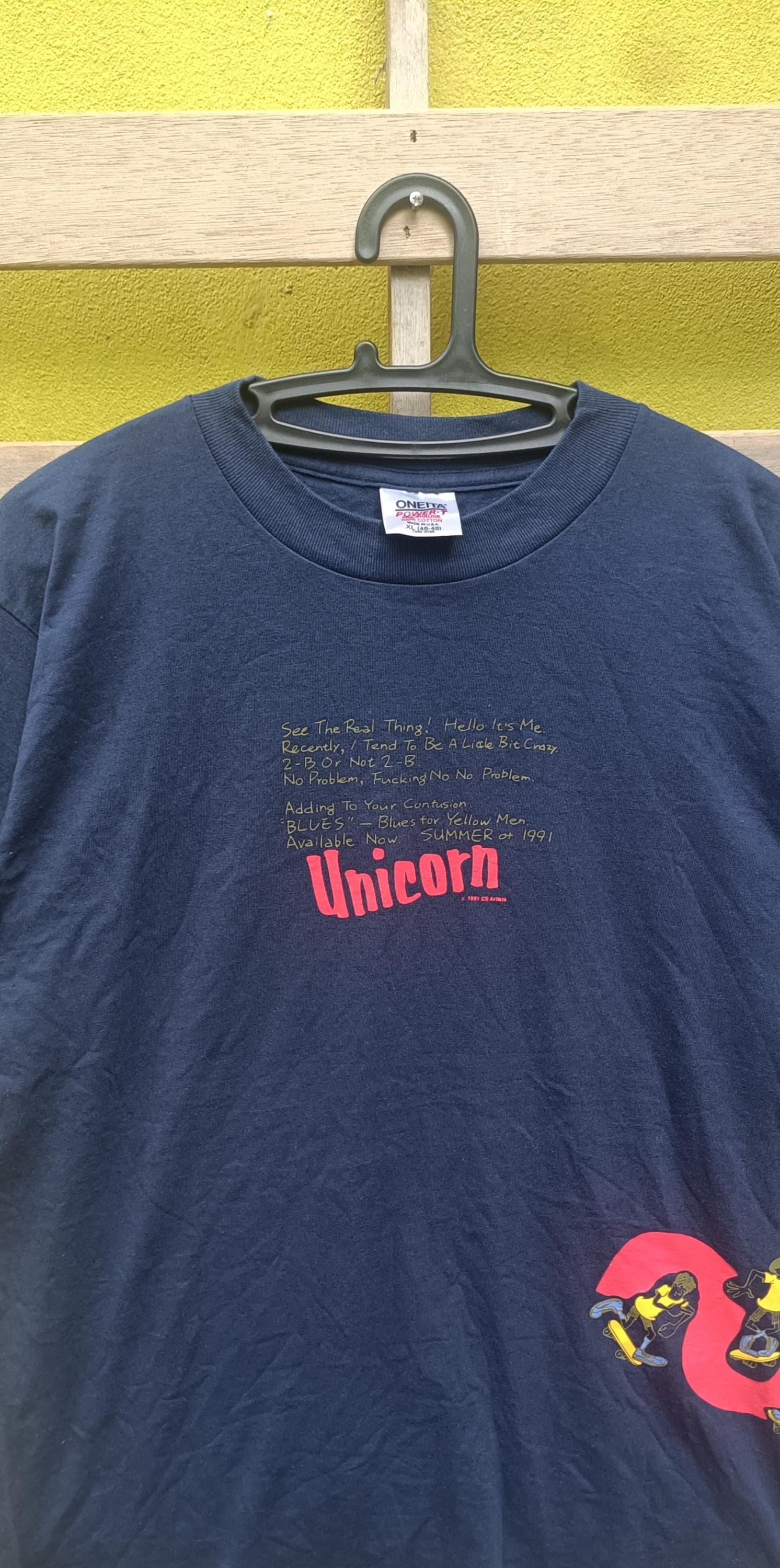 Vintage 90s Unicorn Japan Rock Band T-shirt Nice Design Navy Blue
