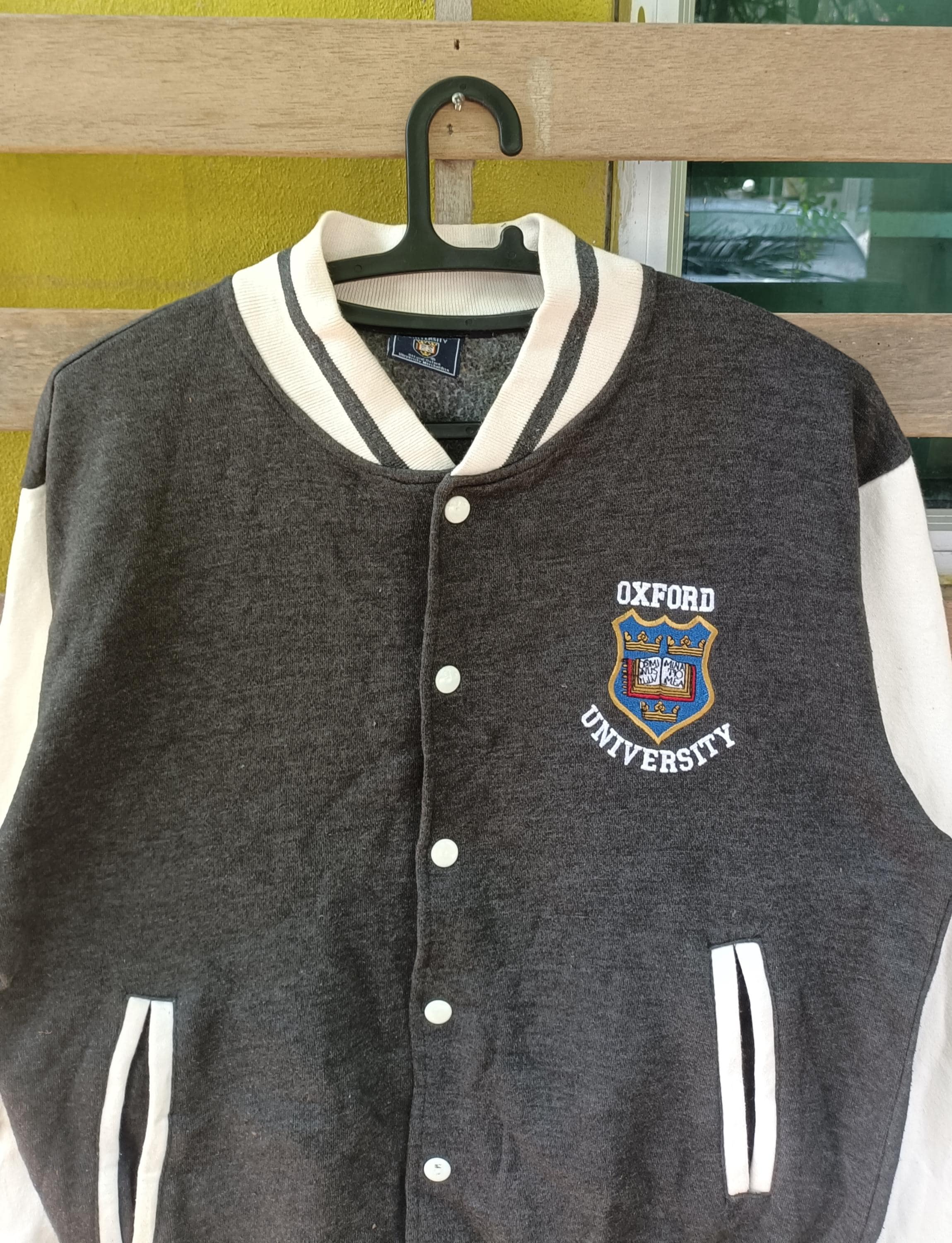Oxford University Varsity Jacket Nice Design Snap Button Gray and 