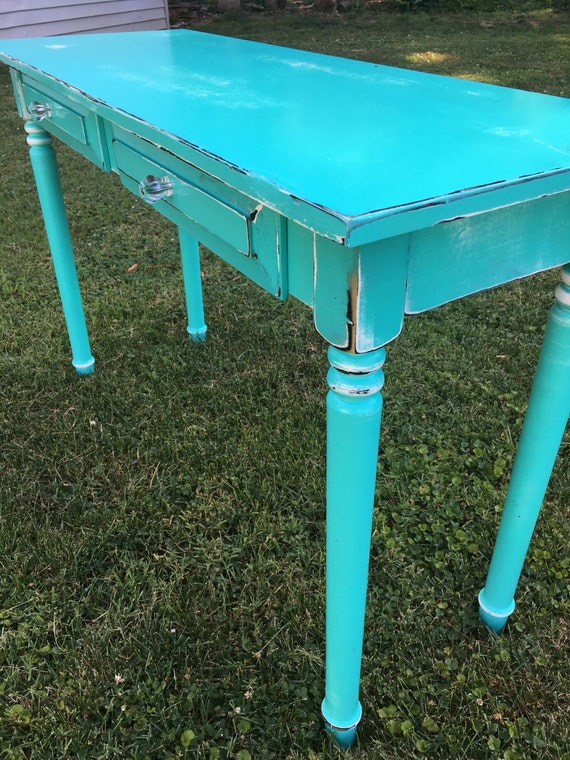 Computer Desk Entry Table Turquoise Shabby Chic Turned Computer Desk Entry Table Turquoise