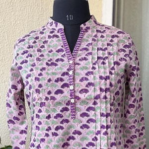 Hand Block Printed Cotton Kurti, Short Kurti, Tunics for Women, Tops Tees, Women&#39;s Cotton Kurti, Traditional Wear, Indian Ethnic Tops