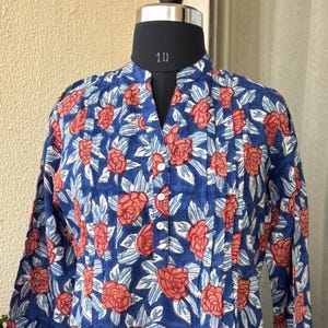 Hand Block Printed Cotton Kurti: Indian Ethnic Tunic Top
