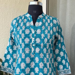 Hand Block Printed Cotton Kurti, Short Kurti, Tunics for Women, Tops Tees, Women&#39;s Cotton Kurti, Traditional Wear, Indian Ethnic Tops