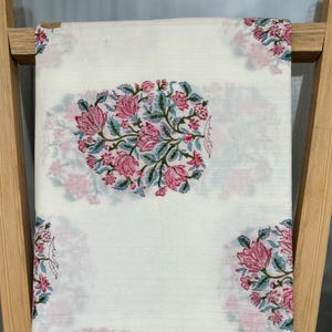 Hand Block Print Cotton Fabric: Floral Sewing Material By The Yard